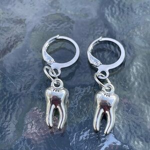 Handmade Silver Y2k Tooth Hoop Earrings , Punk Goth Boho Silver